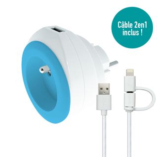 Prise Bewatt Avec Chargeur USB Réversible (bleue) - Watt And Co