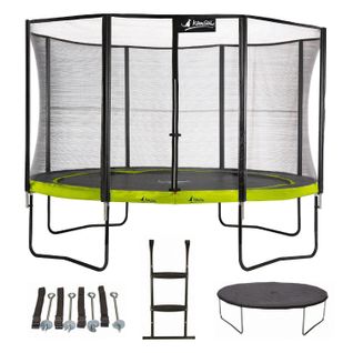 Trampoline 430 Cm + Filet + Échelle + Bâche + Kit Ancrage Punchi Vert