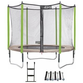 Trampoline De Jardin 305 Cm + Filet De Sécurité + Échelle + Kit D'ancrage  Jumpi Taupe/vert 300