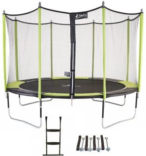 Trampoline De Jardin 365 Cm + Filet De Sécurité + Échelle + Kit D'ancrage  Jumpi Vert/noir 360