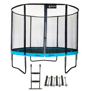 Trampoline De Jardin Rond 305 Cm + Filet De Sécurité + Échelle + Kit Ancrage - Punchi Bleu 300