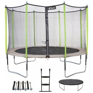 Trampoline 365 Cm + Filet + Échelle + Bâche + Kit D'ancrage Jumpi Taupe/vert 360