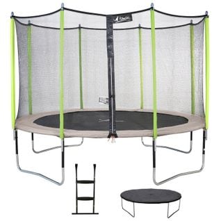 Trampoline 430 Cm + Filet De Sécurité + Échelle + Bâche Jumpi Taupe/vert