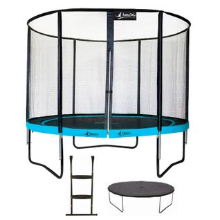 Trampoline De Jardin Rond 305 Cm + Filet De Sécurité + Échelle + Bâche De Protection - Punchi Bleu