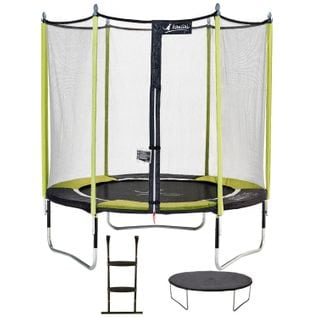 Trampoline De Jardin 244 Cm + Filet De Sécurité + Échelle + Bâche De Protection Jumpi Vert/noir 25