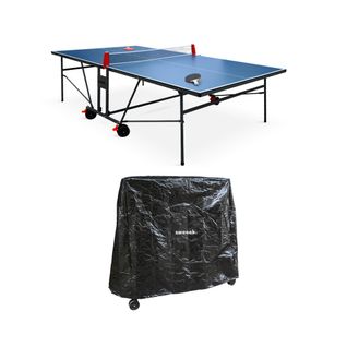 Table De Ping Pong Indoor Bleue. Avec 2 Raquettes Et 3 Balles. Utilisation Intérieure + Housse