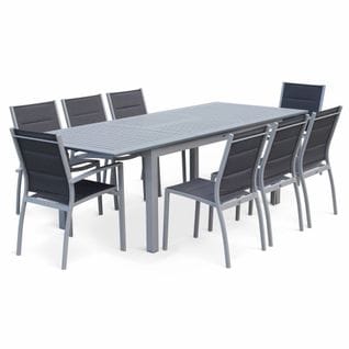 Salon De Jardin Table Extensible - Chicago Gris - Table En Aluminium 175/245cm Avec Rallonge Et 8