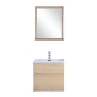 Meuble De Salle De Bain L60 Cm Avec Vasque Et Miroir Bois Clair