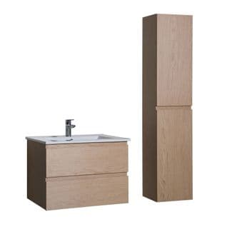 Ensemble Meuble Simple Vasque 60cm Avec Vaque Et Colonne Sorrento Décor Chêne