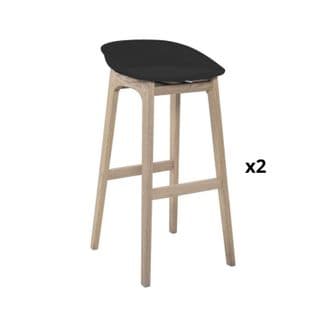 Tabourets D'ilot 65cm Riva Pieds Chêne Assise Plastique Noire - Lot De 2