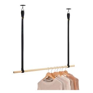 Penderie Suspendue Bois L100cm Noir Avec Lanières Cuir Viky