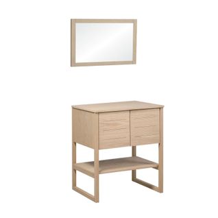 Meuble De Salle De Bain Chêne 70 Cm + Colonne De Rangement Chêne 145 Cm Atoll + Miroir