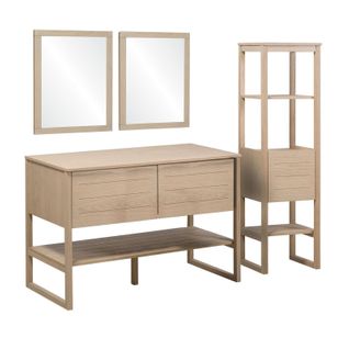 Meuble De Salle De Bain Chêne 120 Cm + Colonne De Rangement Chêne 145 Cm Atoll + 2 Miroirs