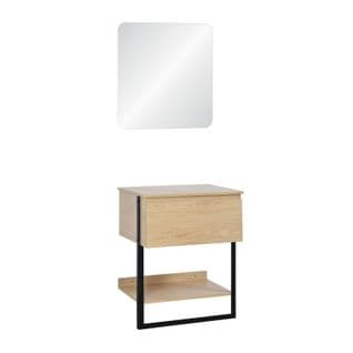 Meuble Simple Vasque Décor Chêne 60 Cm + Miroir Nina