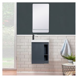 Meuble Lave-mains Hampton Gris Avec Vasque Blanche + Miroir