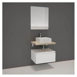 Meuble De Salle De Bain L60 Cm Avec Vasque Et Miroir Décor Chêne