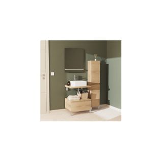 Meuble De Salle De Bain Will - Plan Suspendu 60 Cm + Vasque + Miroir + Colonne + Equerres + Pieds