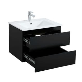 Ensemble Meuble Simple Vasque 60cm Avec Vaque Et Colonne Sorrento - Noir