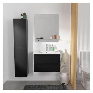 Meuble Simple Vasque 60cm Avec Vasque, Miroir Et Colonne Sorrento Noir