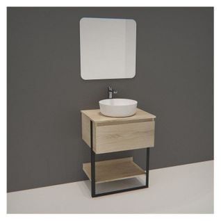 Meuble De Salle De Bain Bois Et Métal 60 Cm Nina Avec Vasque Et Miroir