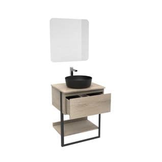 Meuble De Salle De Bain Bois Et Métal 60 Cm Nina Avec Vasque Et Miroir