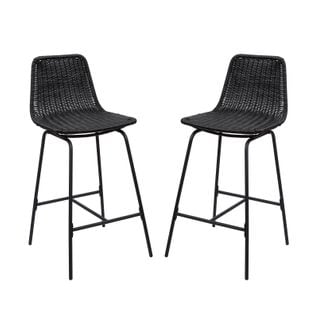 Lot De 2 Tabourets D'ilot 65 Cm En Métal Et Rotin Synthétique Kuta Noir