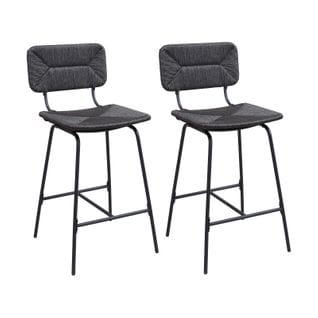 Lot De 2 Tabourets D'ilot 65 Cm En Métal Et Rotin Synthétique Tidra Noir