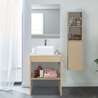 Meuble De Salle De Bain 60 Cm Vollo Avec Colonne, Miroir Et Vasque