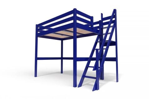 Lit Mezzanine Sylvia Avec Escalier De Meunier Bois, Couleur: Bleu Foncé, Dimensions: 120x200