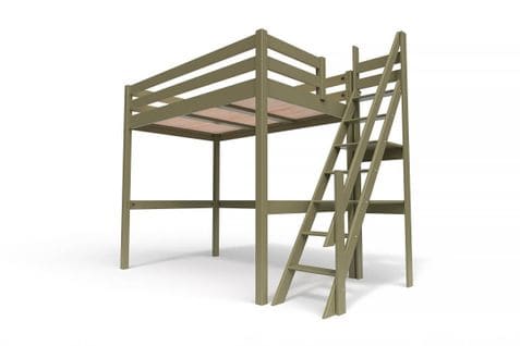 Lit Mezzanine Sylvia Avec Escalier De Meunier Bois, Couleur: Taupe, Dimensions: 120x200