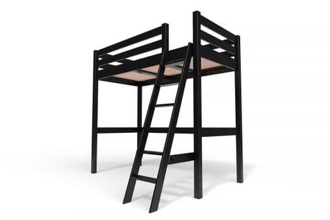 Lit Mezzanine Sylvia Avec Échelle Bois, Couleur: Noir, Dimensions: 90x200