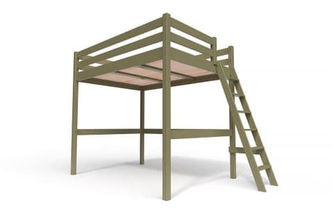 Lit Mezzanine Sylvia Avec Échelle Bois, Couleur: Taupe, Dimensions: 140x200