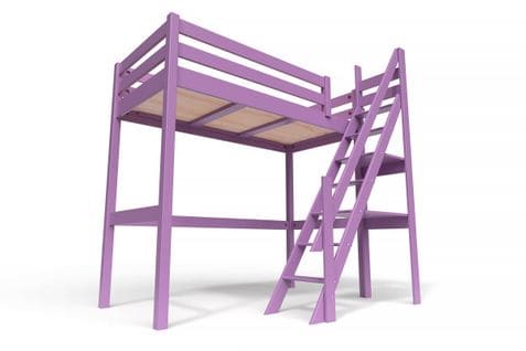 Lit Mezzanine Sylvia Avec Escalier De Meunier Bois, Couleur: Lilas, Dimensions: 90x200