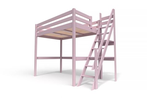 Lit Mezzanine Sylvia Avec Escalier De Meunier Bois, Couleur: Violet Pastel, Dimensions: 120x200