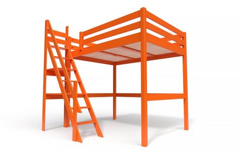 Lit Mezzanine Sylvia Avec Escalier De Meunier Bois, Couleur: Orange, Dimensions: 140x200