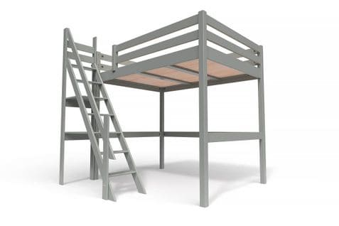 Lit Mezzanine Sylvia Avec Escalier De Meunier Bois, Couleur: Gris, Dimensions: 140x200