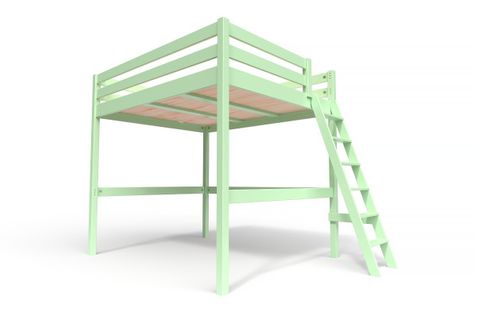 Lit Mezzanine Sylvia Avec Échelle Bois, Couleur: Vert Pastel, Dimensions: 160x200