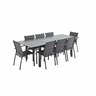 Salon De Jardin Table Extensible - Chicago Anthracite/gris Taupe - Table En Aluminium 175/245cm