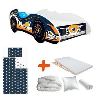 Pack Complet Lit Enfant Voiture Formule 1 Motif Bestar : Lit + Matelas + Parure + Couette + Oreiller