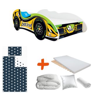 Pack Complet Lit Enfant Voiture Formule 1 Beefree : Lit + Matelas + Parure + Couette + Oreiller