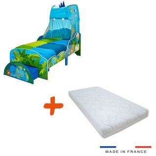 Lit  Enfant  Dinosaure Avec Ciel De Lit Et Tiroir De Rangement + Matelas