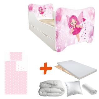 Pack Complet Lit Fée Rose : Sommier + Tiroir + Matelas Et Parure + Couette + Oreiller