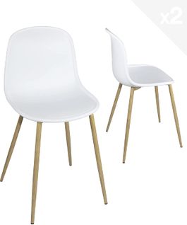 Lot 2 Chaises De Cuisine Design Scandinave Pieds Métal Ton Bois Clair YENI (blanc)