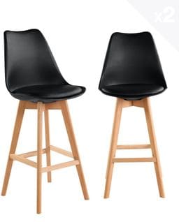 Lot de 2 chaises hautes de bar scandinaves TIKA (noir)