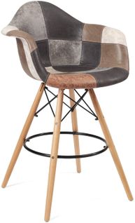 Chaise haute de bar patchwork style scandinaves avec accoudoirs TIBA (marron)