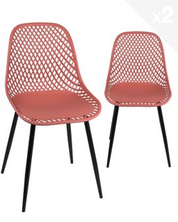 Lot 2 Chaises De Cuisine Design Siège Plastique Souple Ajouré Pieds Métal SELI (rouge)