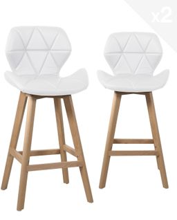 Lot de 2 chaises de bar scandinave simili cuir FATA (blanc)