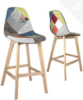 Lot de 2 tabouret chaise de bar patchwork tissu SLICK (patchwork Floral)