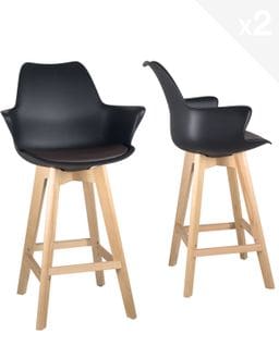 Lot de 2 chaises de bar scandinaves MOTA (noir-marron foncé)