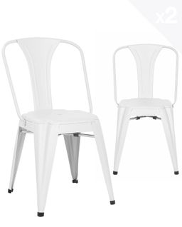 Lot de 2 chaises blanches métal style industriel bistrot BROOK (blanc)